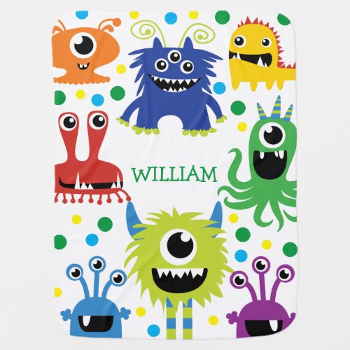 Cute Colorful Monsters Baby Boy Personalized Baby Blanket