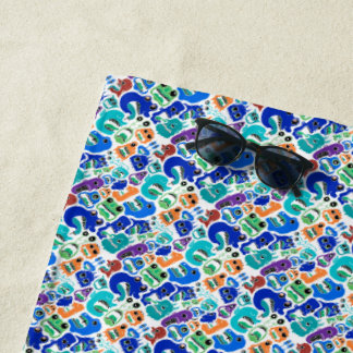 Cute colorful monsters face patterns beach towel