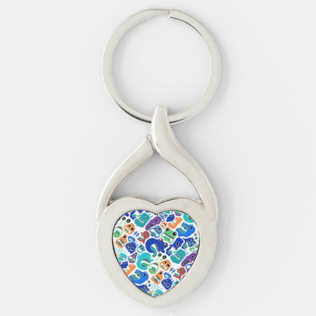 Cute colorful monsters face patterns keychain (Front)