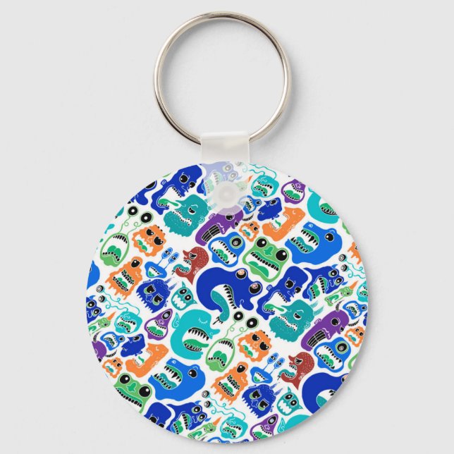 Cute colorful monsters face patterns keychain (Front)