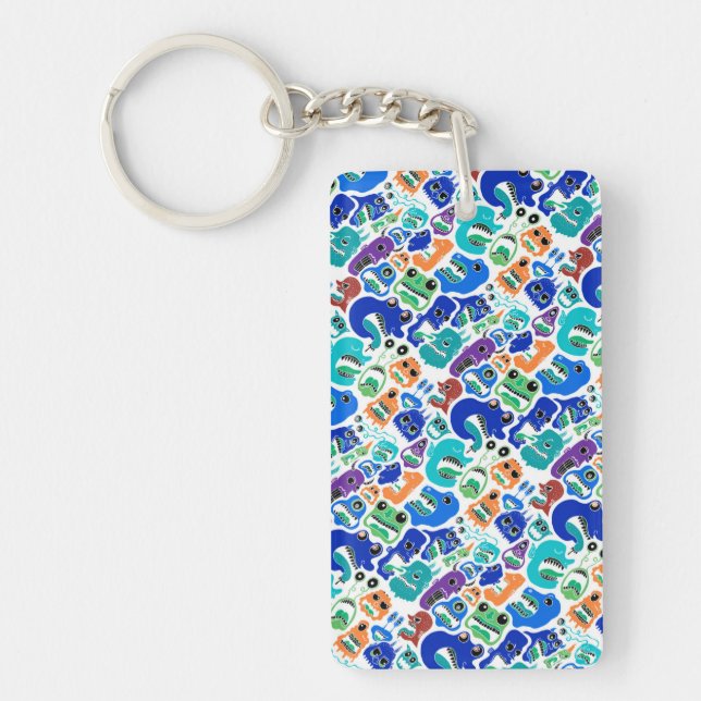 Cute colorful monsters face patterns keychain (Front)