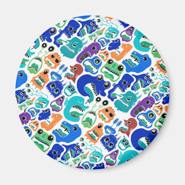 Cute colorful monsters face patterns magnet (Front)