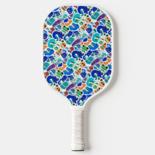 Cute colorful monsters face patterns pickleball paddle
