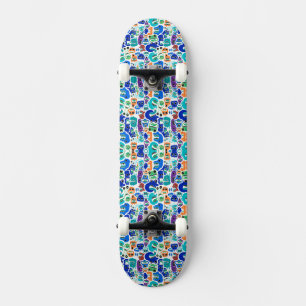 Cute colorful monsters face patterns skateboard