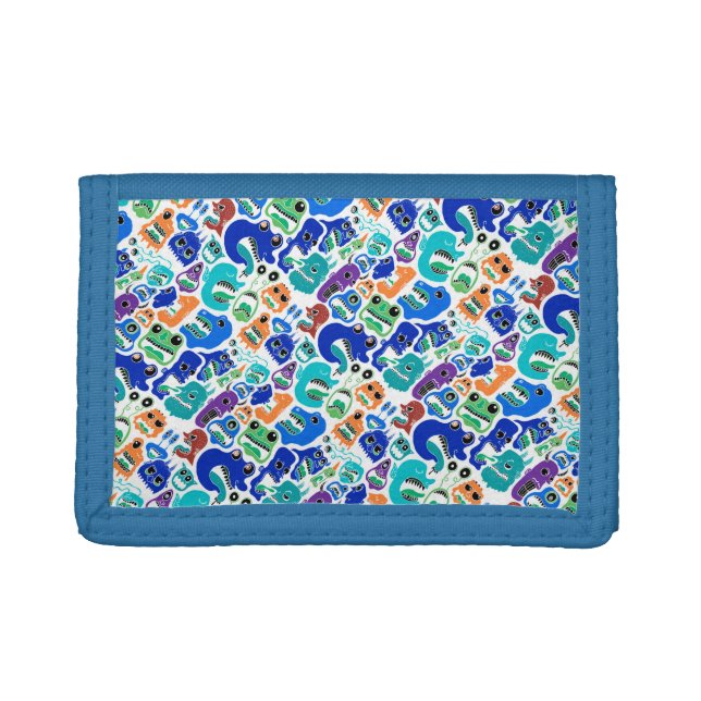 Cute colorful monsters face patterns tri-fold wallet (Front)