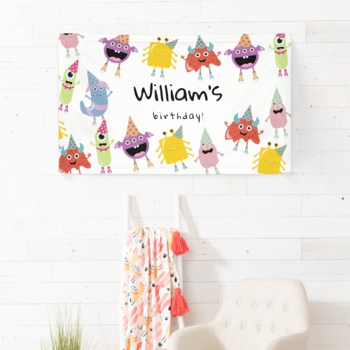 Cute Colorful Monsters Funny Kids Birthday Party Banner