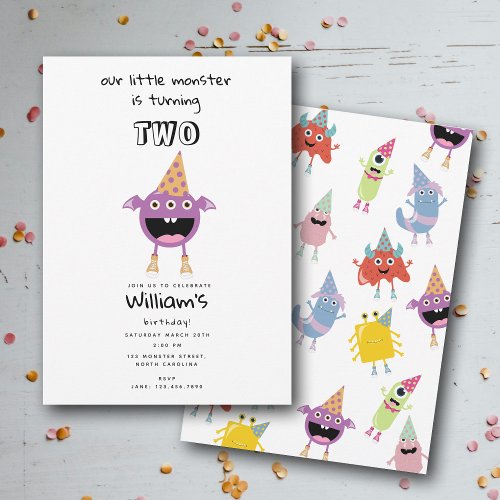 Cute Colorful Monsters Funny Kids Birthday Party Invitation
