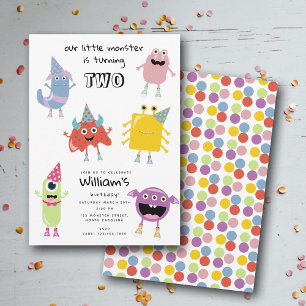 Cute Colorful Monsters Funny Kids Birthday Party Invitation