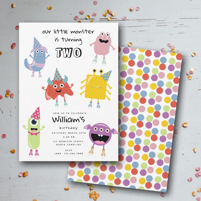 Cute Colorful Monsters Funny Kids Birthday Party Invitation (Cute Colorful Monsters Funny Kids Birthday Party Invitation)