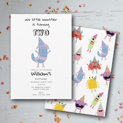 Cute Colorful Monsters Funny Kids Birthday Party Invitation