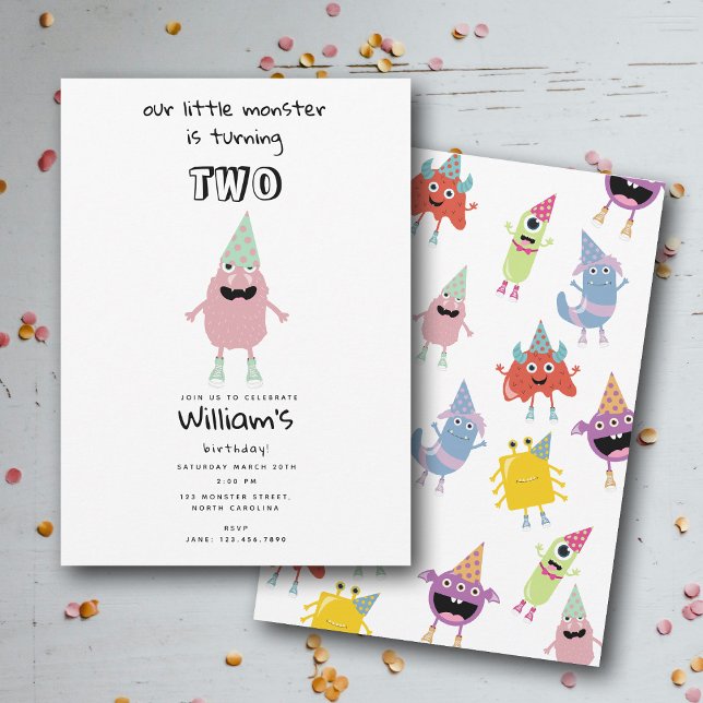 Cute Colorful Monsters Funny Kids Birthday Party Invitation (Cute Colorful Monsters Funny Kids Birthday Party Invitation)