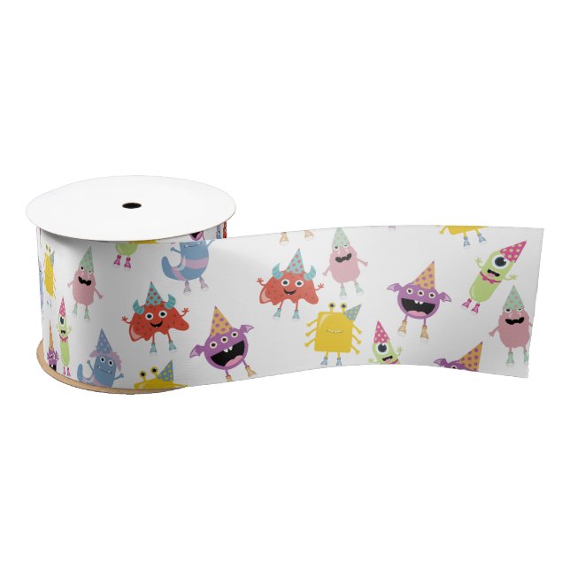 Cute Colorful Monsters Funny Kids Birthday Party Satin Ribbon (Spool)