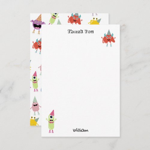 Cute Colorful Monsters Funny Kids Birthday Party Thank You Card