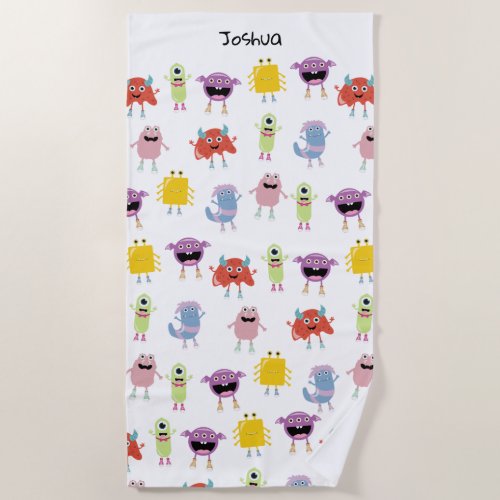 Cute Colorful Monsters Funny Kids Children Pattern Beach Towel