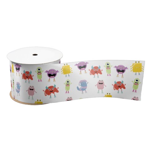Cute Colorful Monsters Funny Kids Children Pattern Satin Ribbon