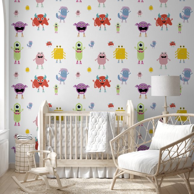 Cute Colorful Monsters Funny Kids Children Pattern Wallpaper (Kids)