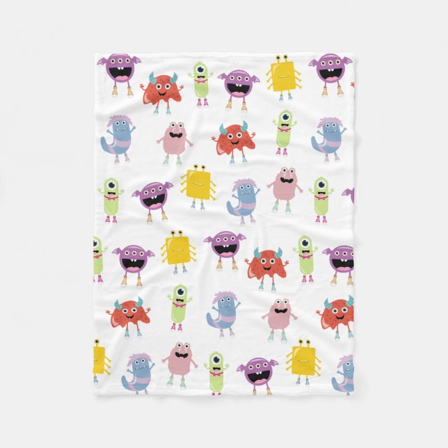 Cute Colorful Monsters Funny Kids Pattern Fleece Blanket (Front)