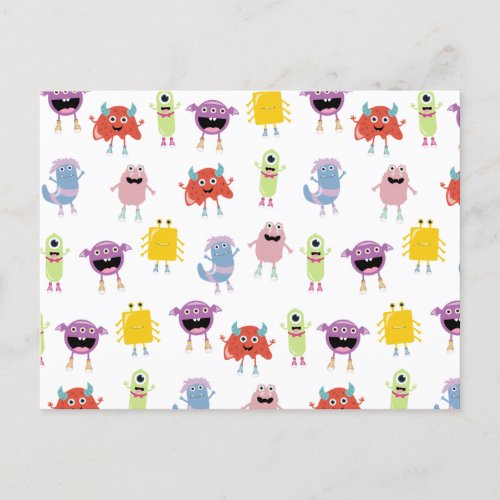 Cute Colorful Monsters Funny Kids Pattern Holiday Postcard