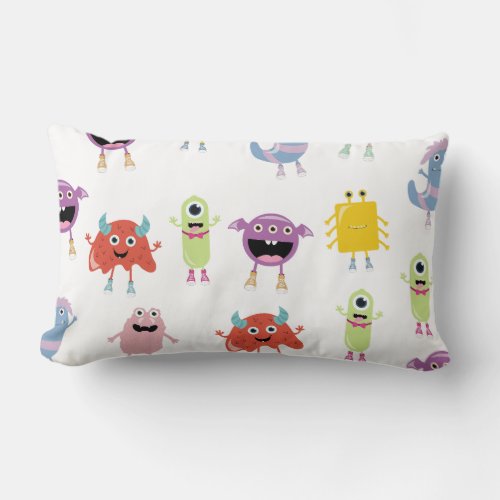 Cute Colorful Monsters Funny Kids Pattern Lumbar Pillow