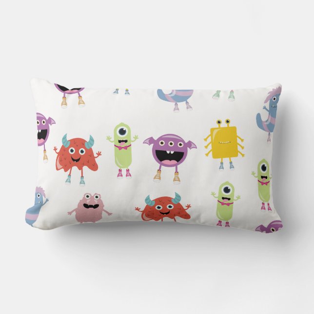 Cute Colorful Monsters Funny Kids Pattern Lumbar Pillow (Front)