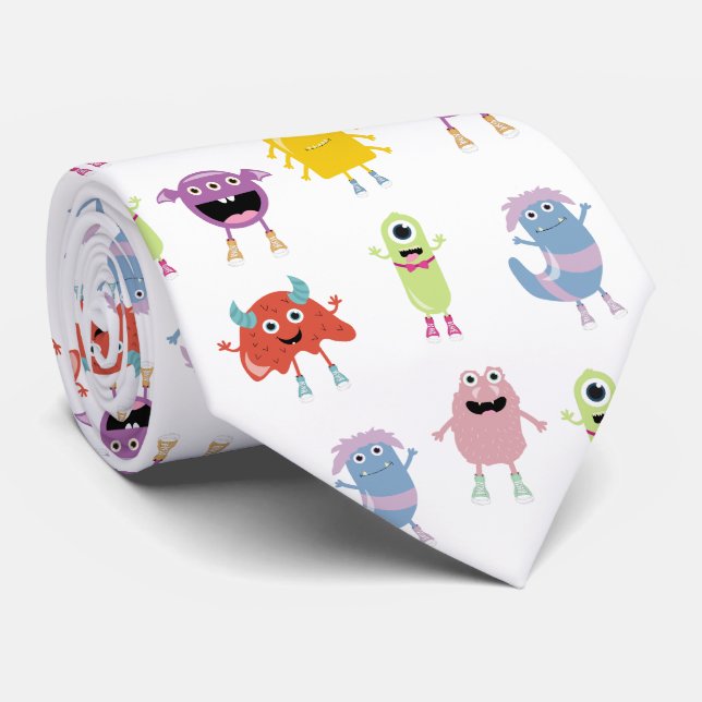 Cute Colorful Monsters Funny Kids Pattern Neck Tie (Rolled)
