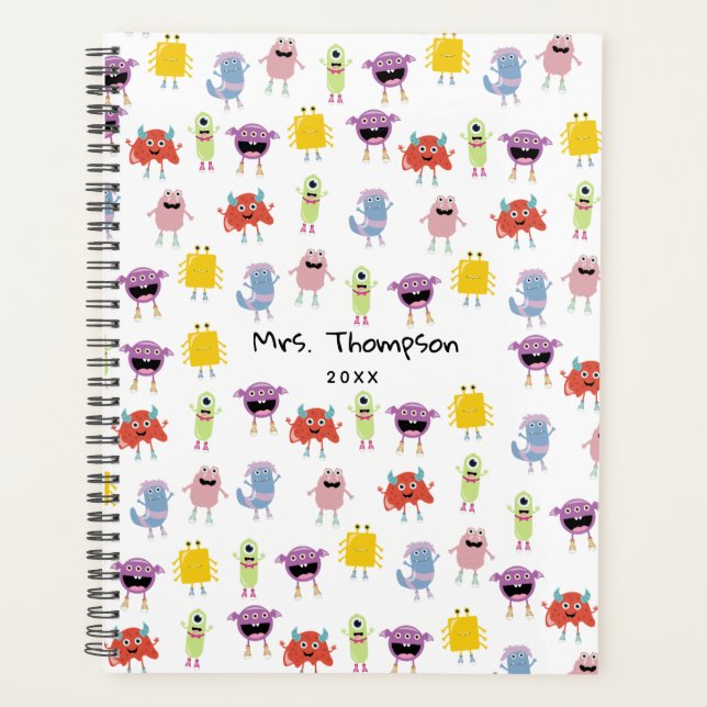 Cute Colorful Monsters Funny Kids Pattern Teacher Planner (Front)