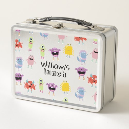 Cute Colorful Monsters Funny Kids School Metal Lunch Box