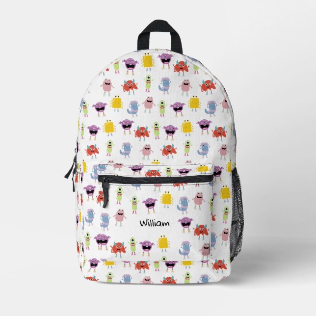 Cute Colorful Monsters Funny Kids School Printed Backpack (Front)