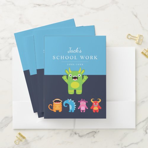Cute Colorful Monsters School Pocket Folder