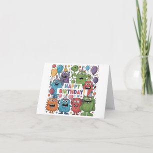 Cute Colorful Monsters with Balloons Birthday Card