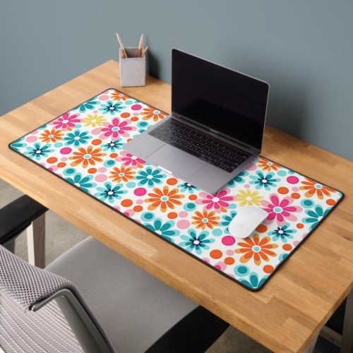 Cute colorful mood flowers groovy pattern desk mat