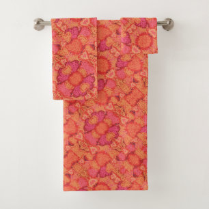 Cute colorful mosaic hearts background design bath towel set