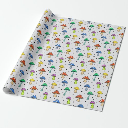 Cute Colorful Mushroom Hippie Pattern Wrapping Paper