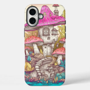 Cute Colorful Mushroom House Art iPhone 16 Plus Case