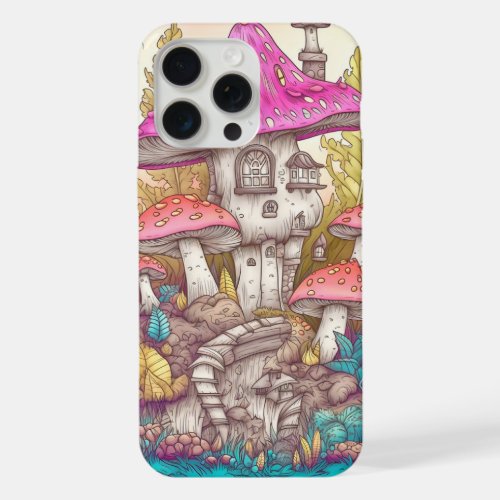 Cute Colorful Mushroom House Art iPhone 15 Pro Max Case