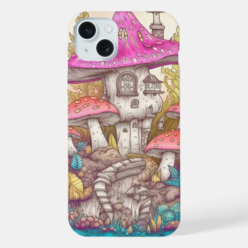 Cute Colorful Mushroom House Art iPhone 15 Plus Case