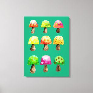 Cute colorful mushrooms canvas print