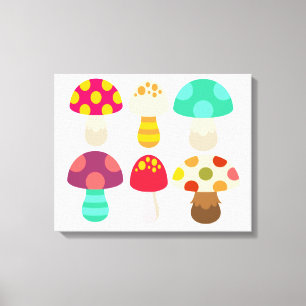 Cute colorful mushrooms canvas print