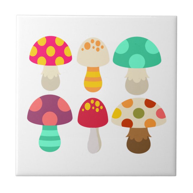 Cute colorful mushrooms ceramic tile (Front)