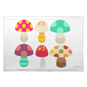 Cute colorful mushrooms cloth placemat