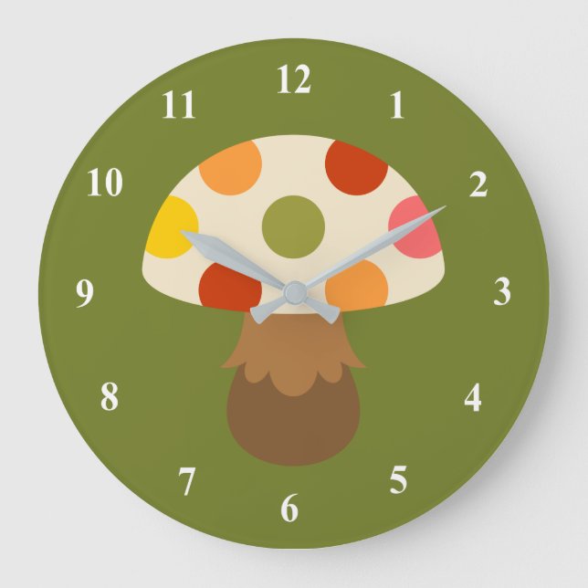 Cute colorful mushrooms large clock (Front)