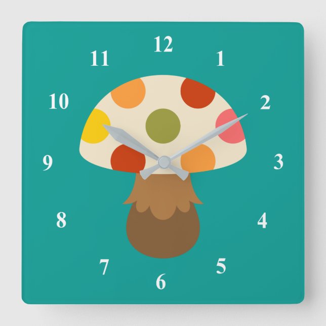 Cute colorful mushrooms large clock (Front)