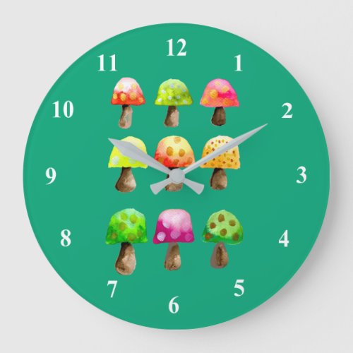 Cute colorful mushrooms large clock