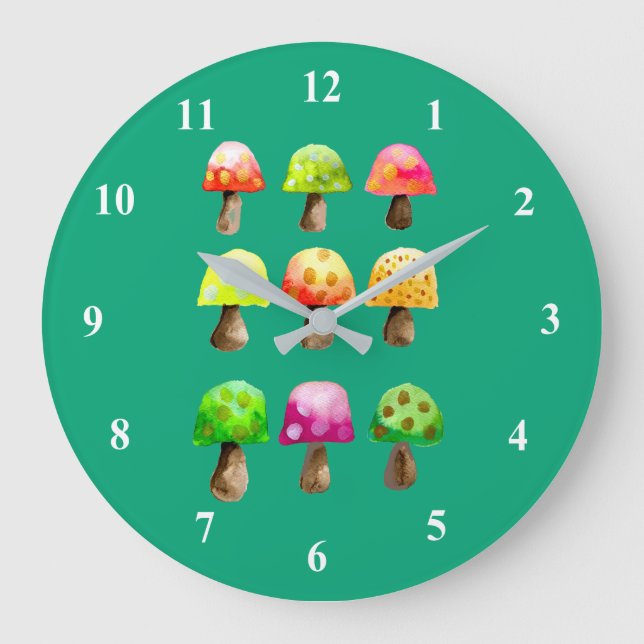 Cute colorful mushrooms large clock (Front)