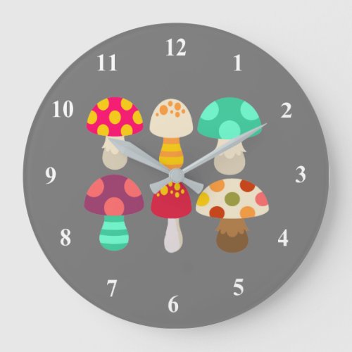 Cute colorful mushrooms large clock