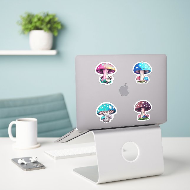 Cute Colorful Mushrooms Pack  Sticker (Laptop On Desk)