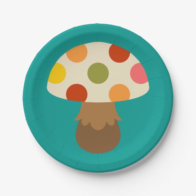 Cute colorful mushrooms paper plate (Front)