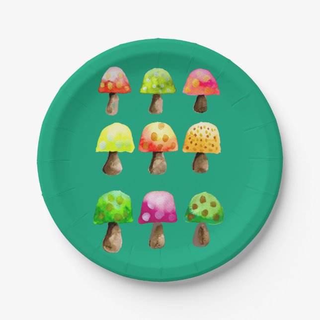 Cute colorful mushrooms paper plate (Front)