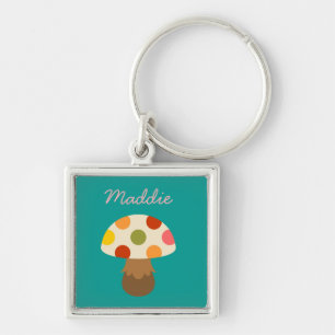 Cute colorful mushrooms personalised name keychain