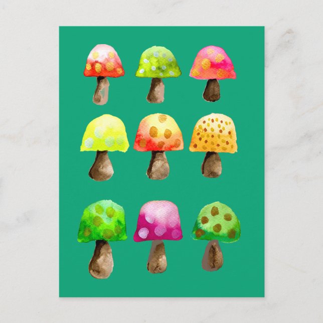 Cute colorful mushrooms postcard (Front)